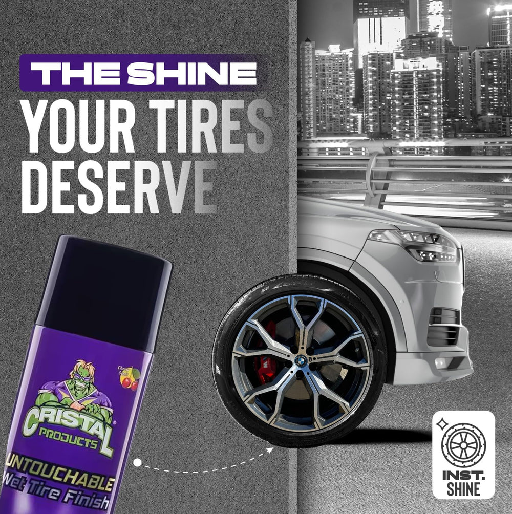 Parked car with shiny tires after Cristal Products showing showroom-quality curb appeal