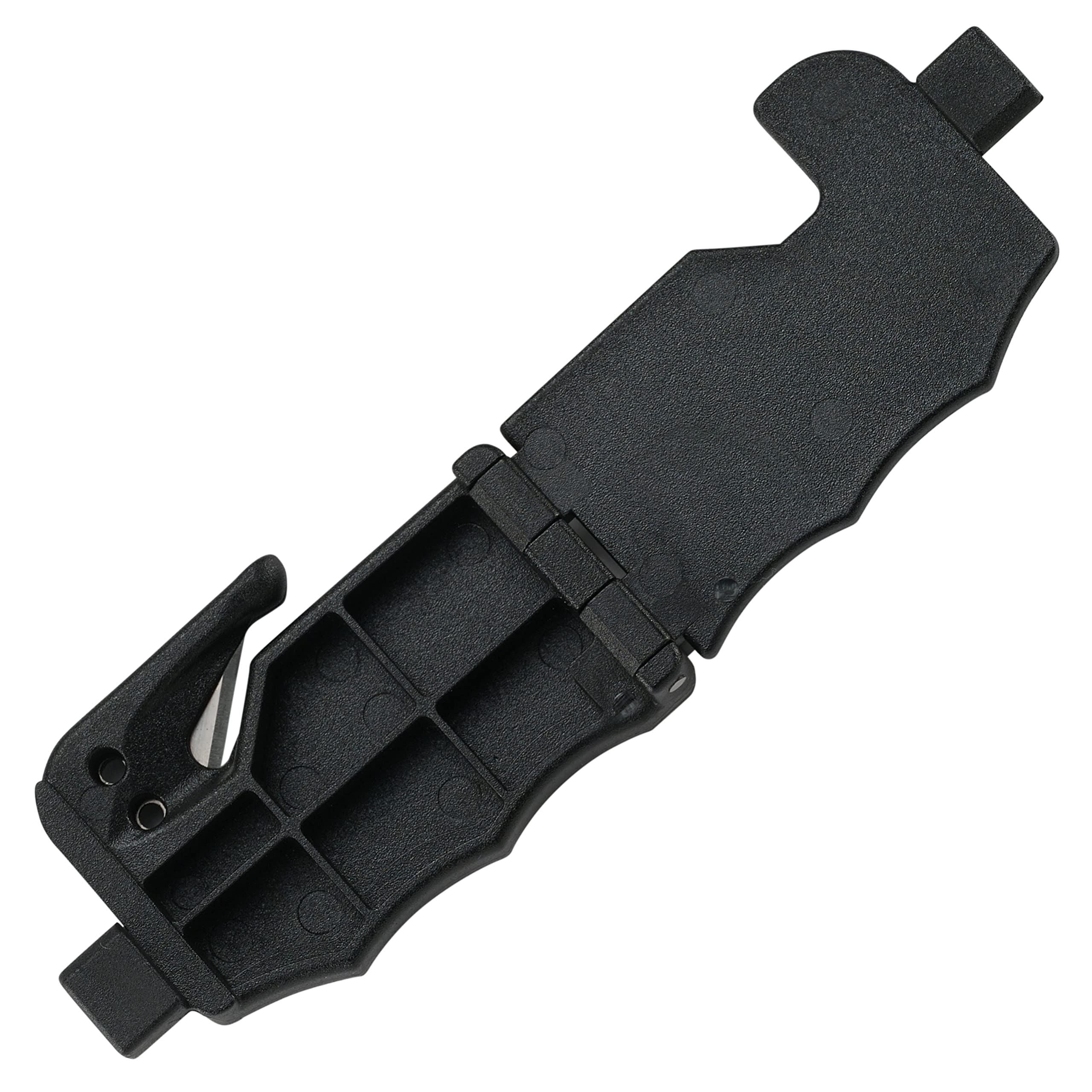 CRKT Exitool attached to seat belt for instant reach and quick access
