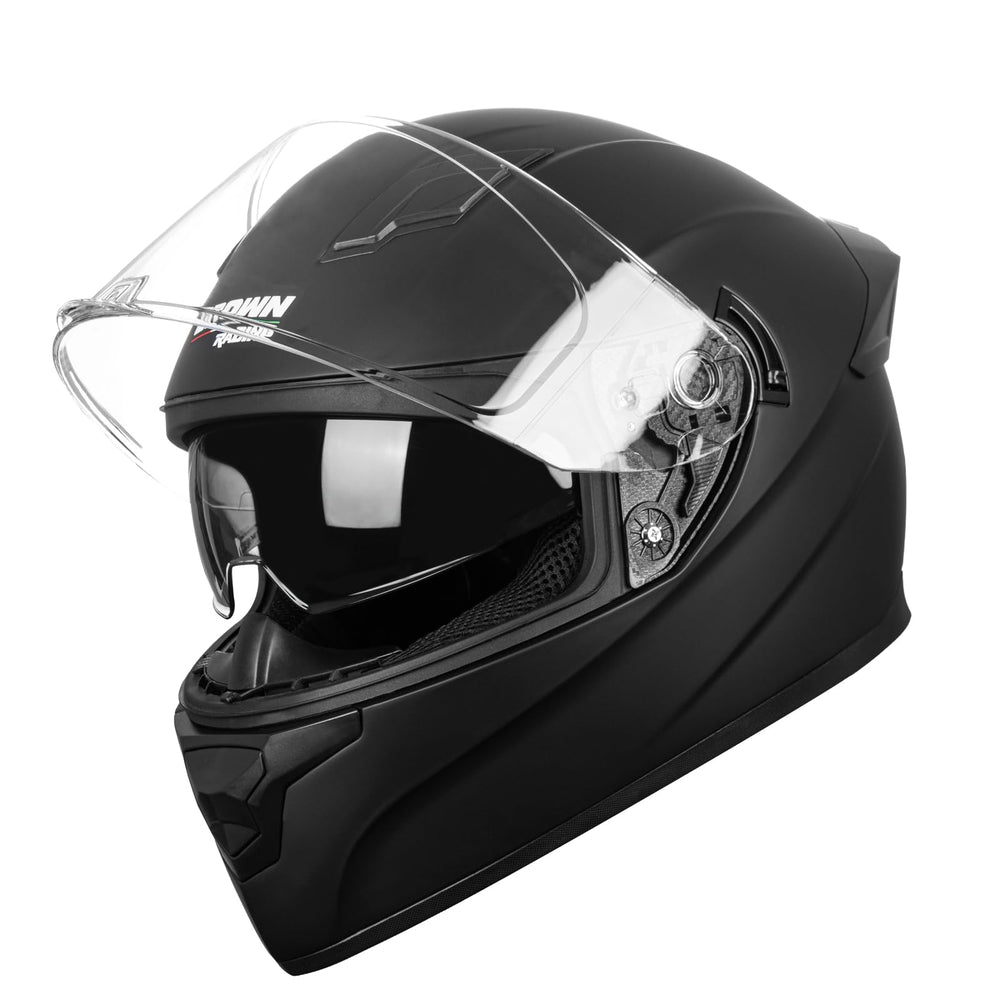 Crown Racing F-700 mounted on motorcycle showing real-world riding suitability