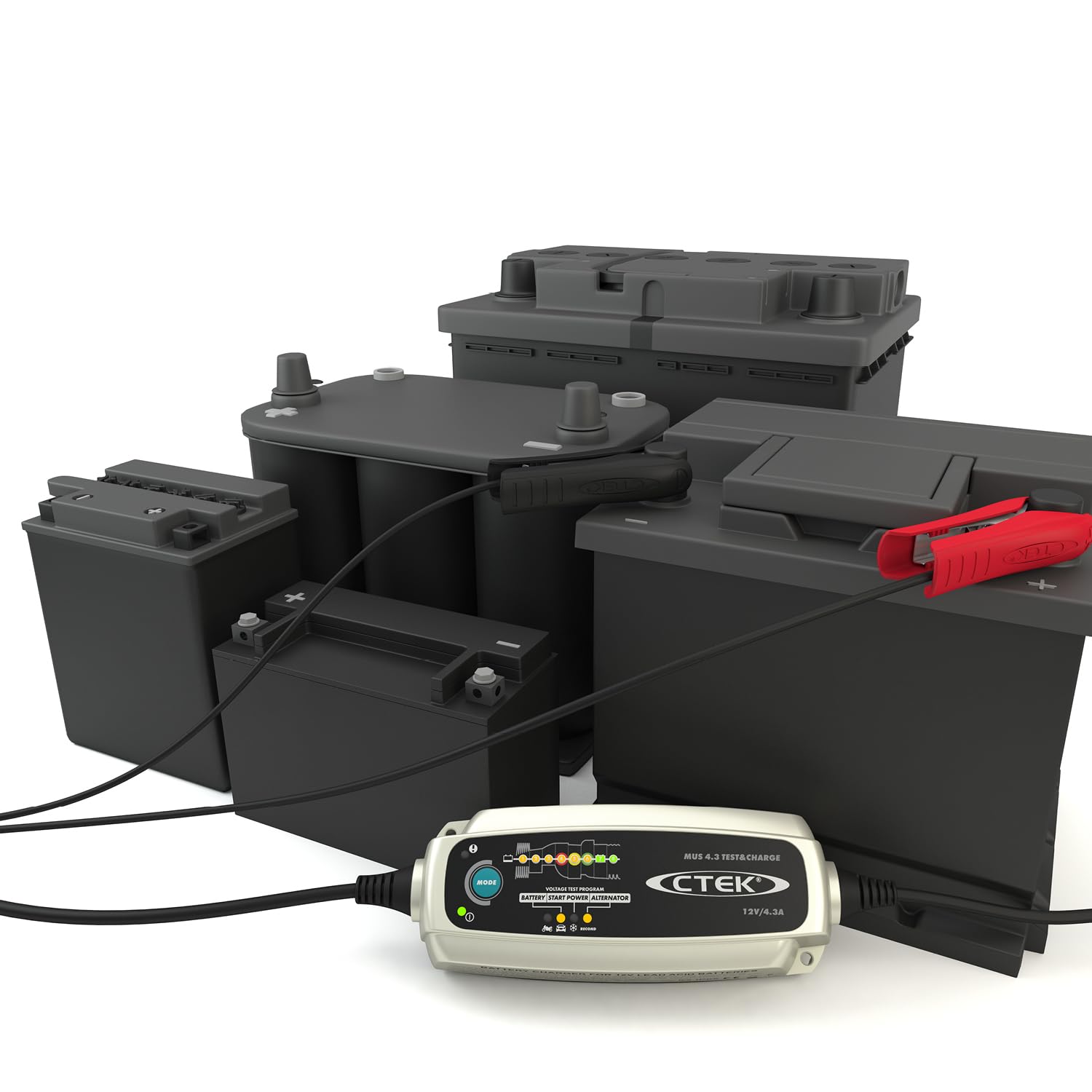 CTEK 4.3 connected to car battery demonstrating charging and diagnostic use