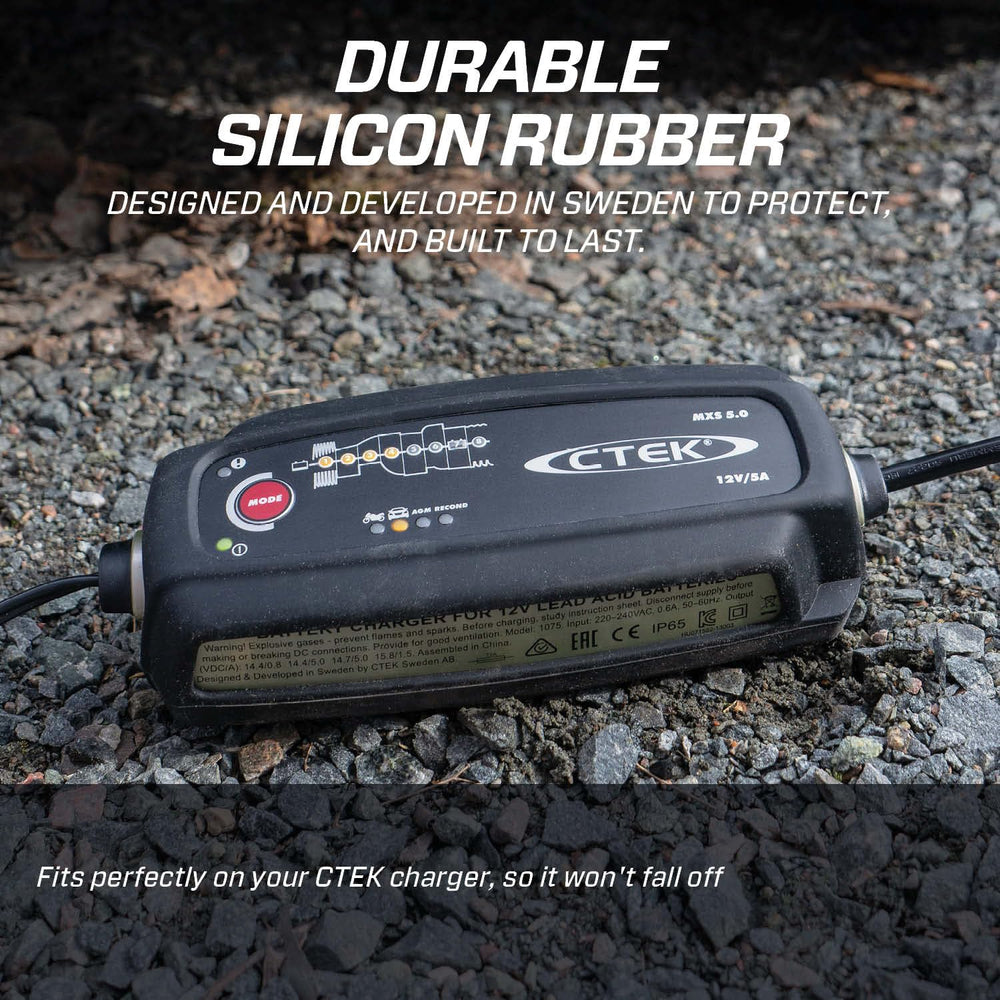 CTEK bumper in garage setting protecting charger and vehicle finish
