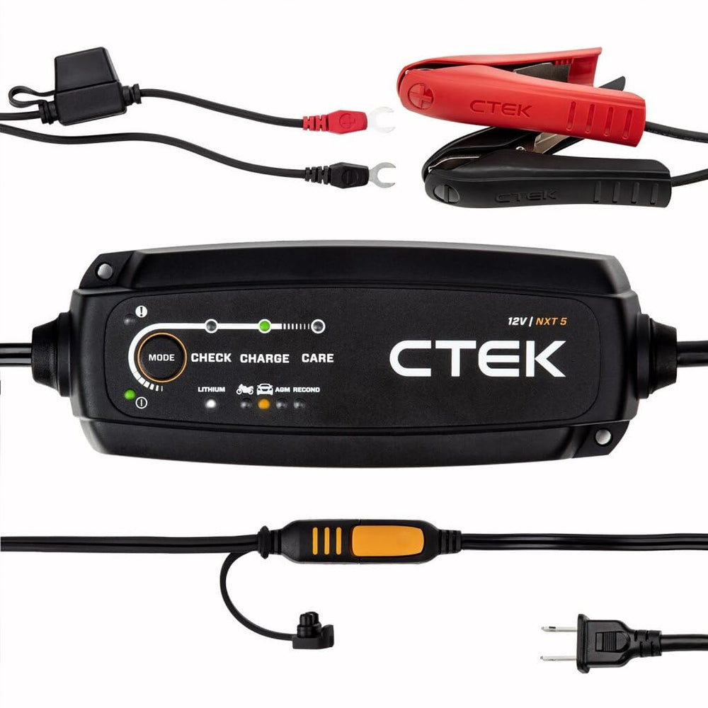 CTEK NXT 5 closeup of Connect U‑terminal for permanent battery mount and tidy wiring
