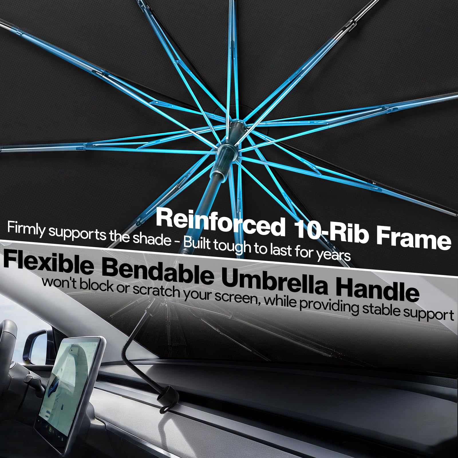 Ctinlov sunshade installed in car demonstrating cooler interior and shaded dashboard