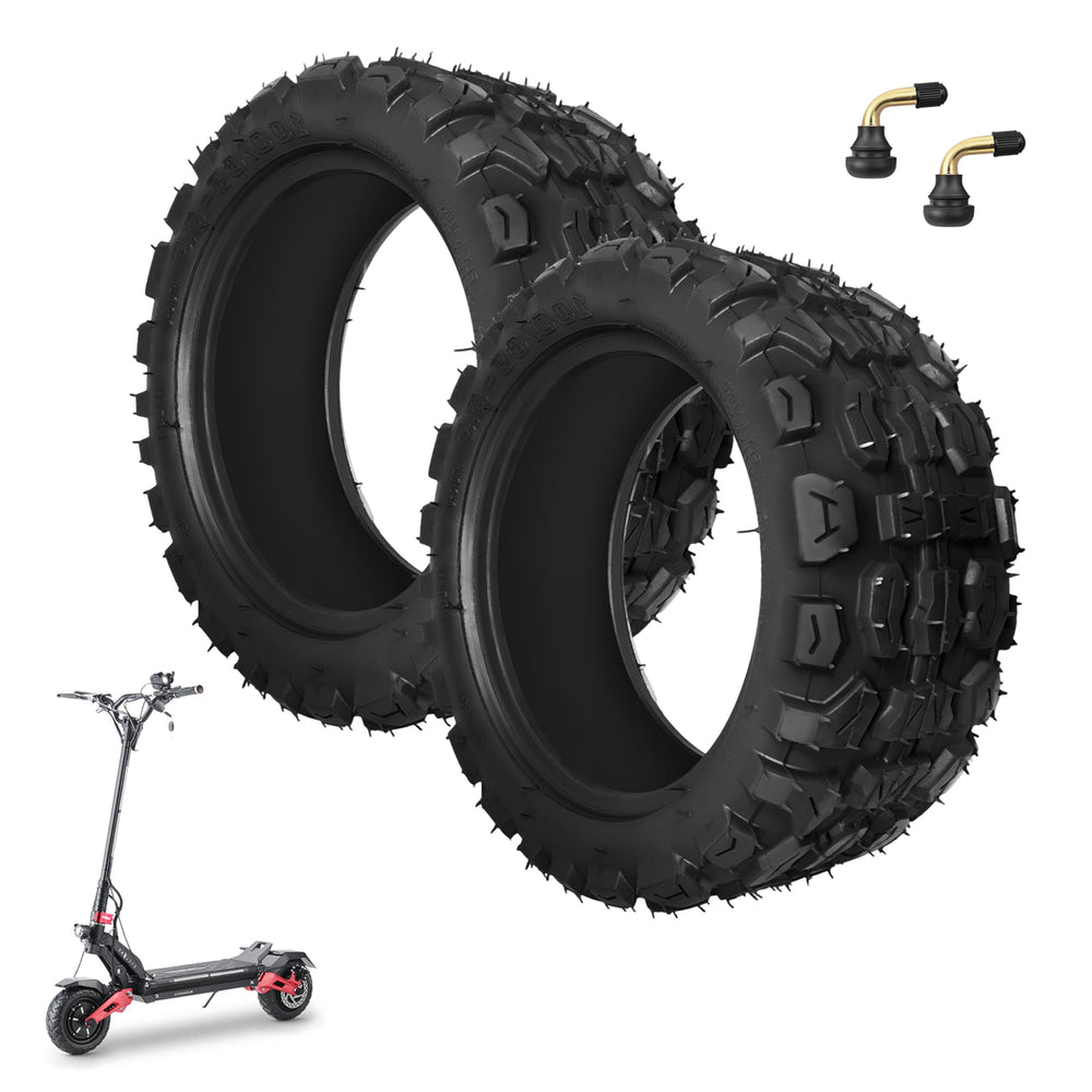 CuraceQ front view of two tubeless 11-inch tires showing fit and profile benefit durability