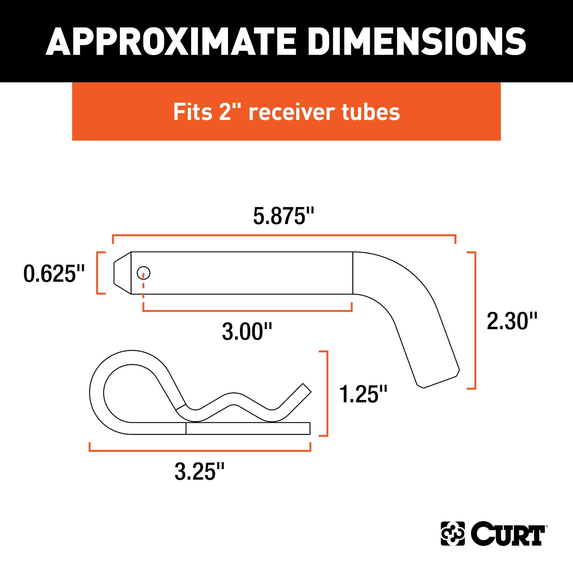 CURT hitch pin 105-degree bent handle detail for easier grip and faster installation