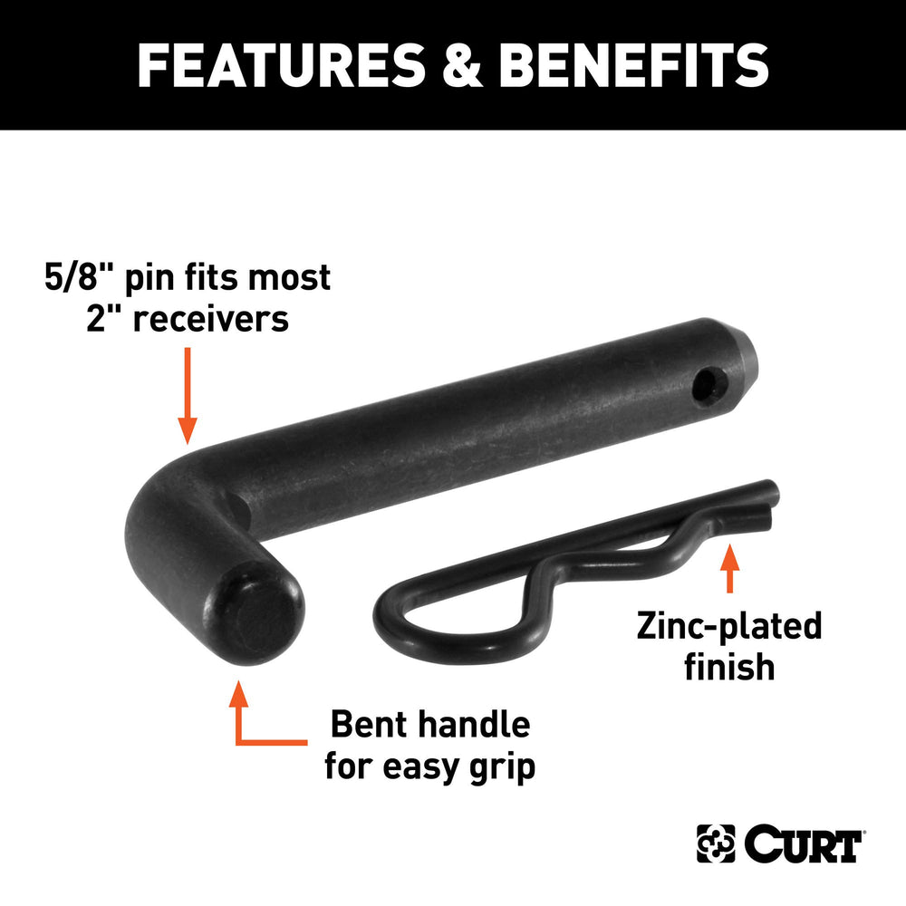 CURT hitch pin black zinc close-up showing corrosion-resistant finish for long life