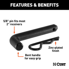 CURT hitch pin black zinc close-up showing corrosion-resistant finish for long life