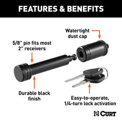 CURT detailed shot of 5/8 inch pin showing sturdy steel construction and fit