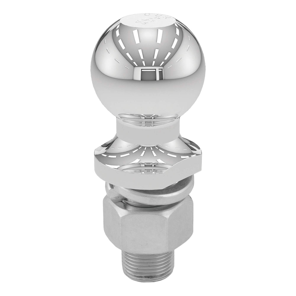 CURT front view of 2-inch chrome trailer ball showing finish and shape for reliable towing