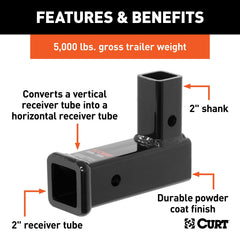CURT 45013 next to a ruler showing 4-1/4 inch length and 2-7/16 inch drop for proper sizing