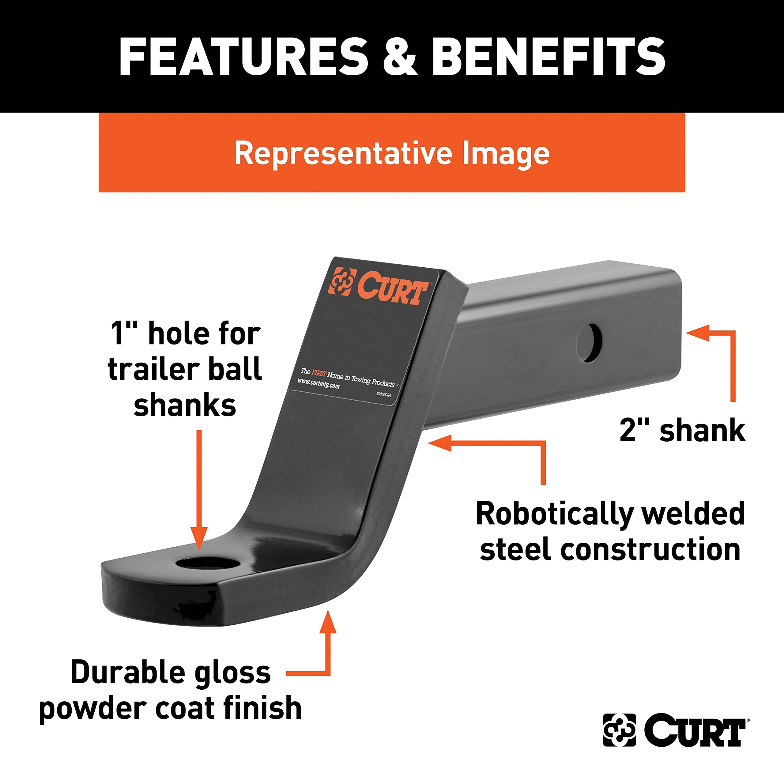 CURT 45030 length scale comparison illustrating 7.5-inch mount for correct clearance