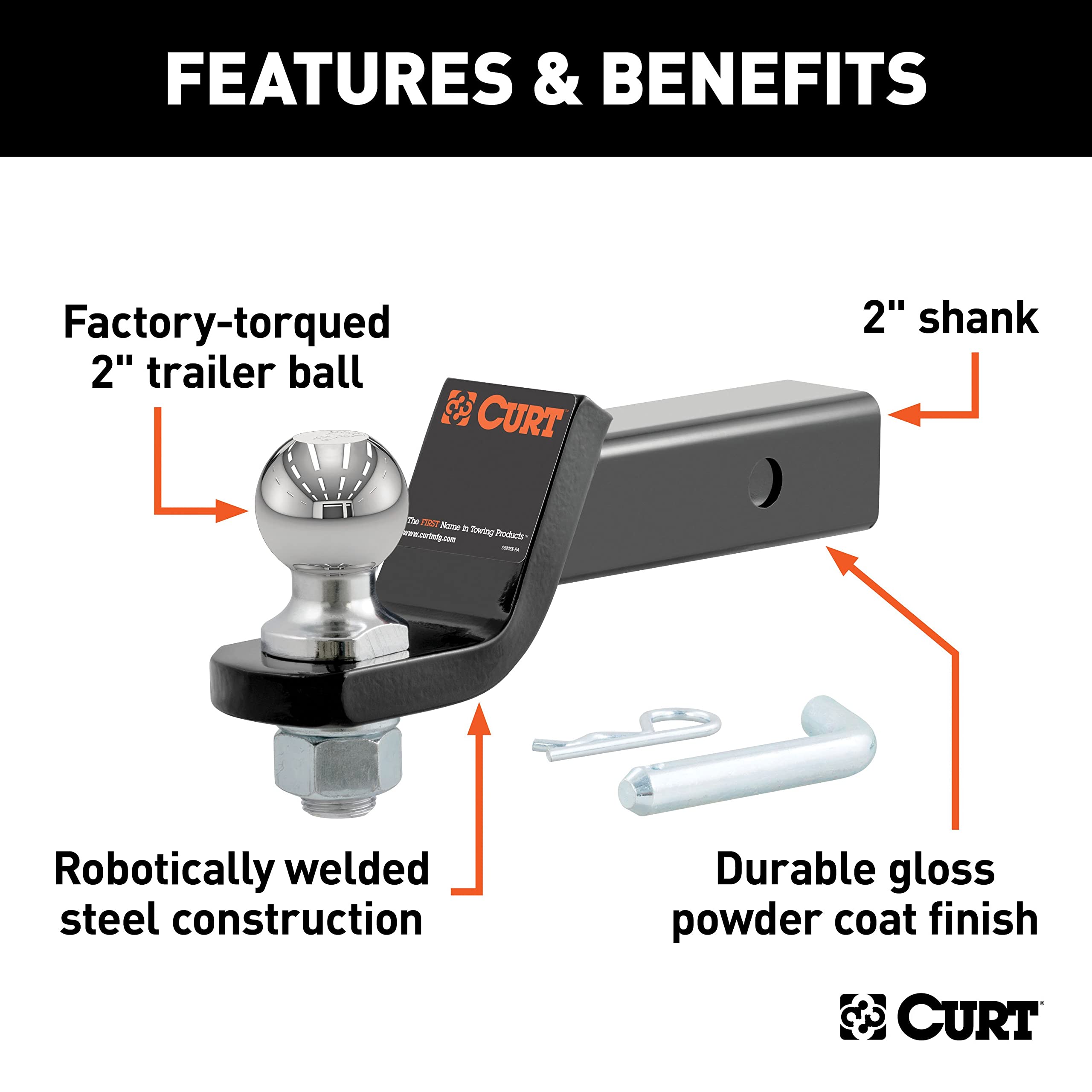 CURT shank and included pin detail showing easy receiver attachment