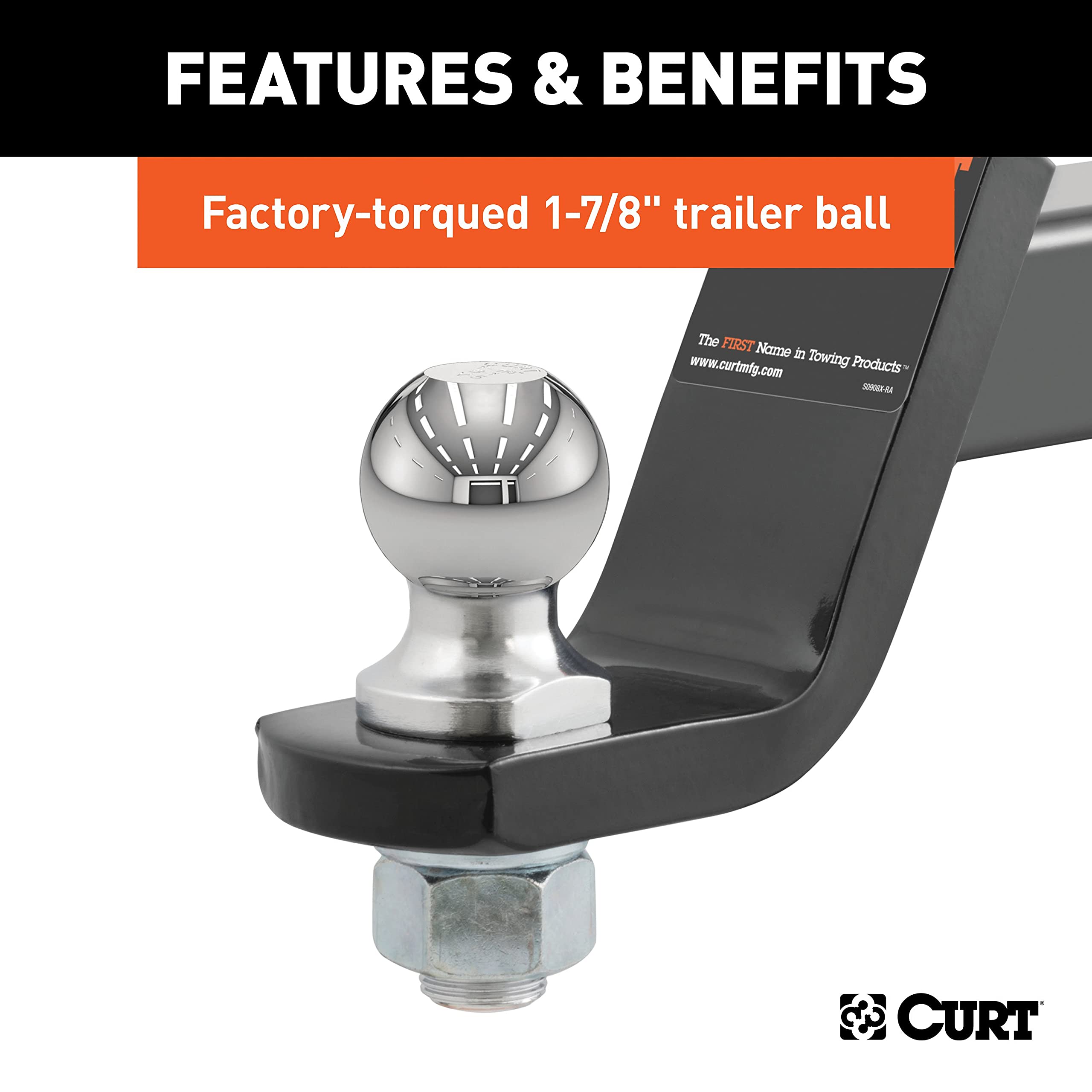 CURT 45055 diagram illustrating 8-1/4" length and 4" drop for fit confirmation