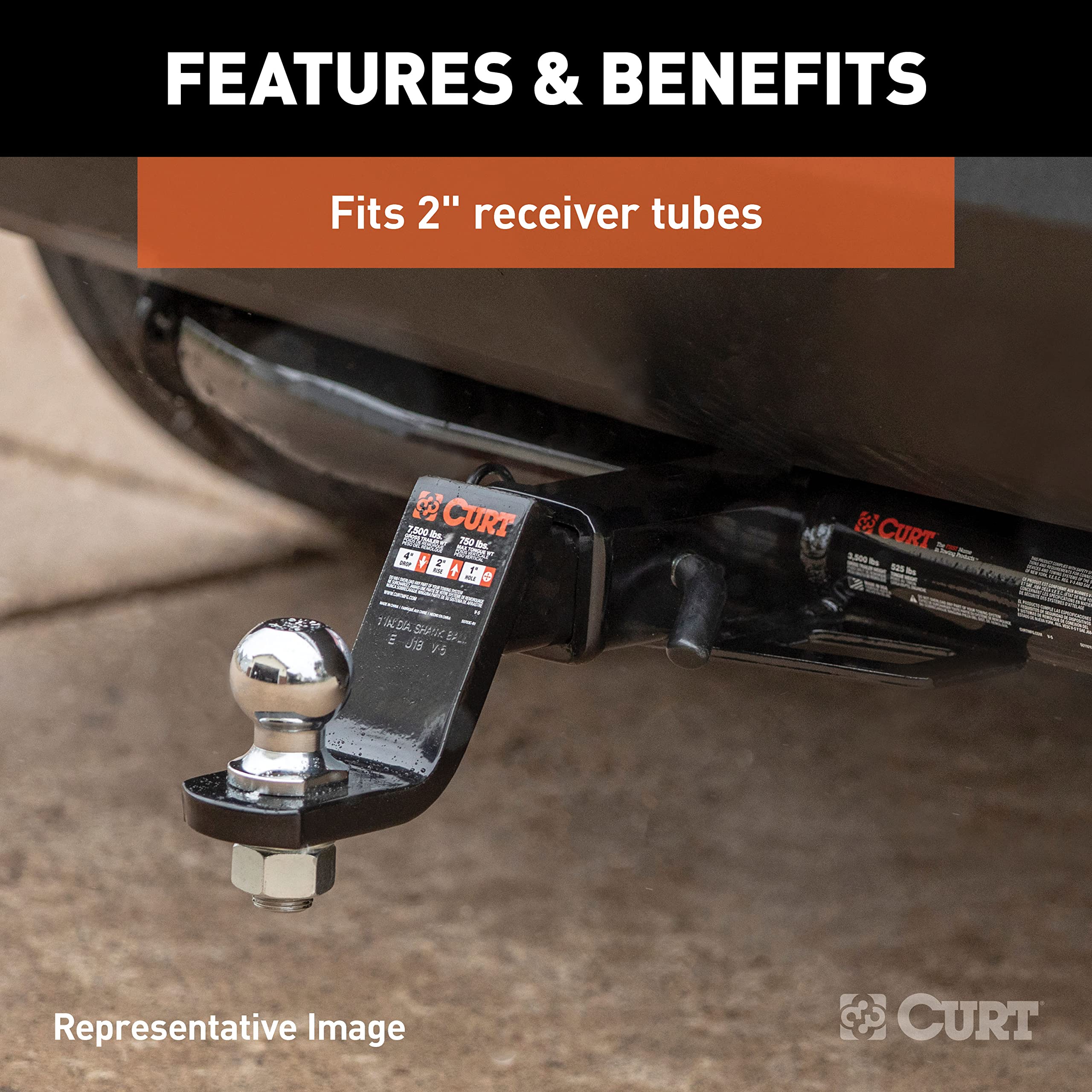 CURT 45056 installed in a 2-inch receiver demonstrating secure pin-and-clip attachment