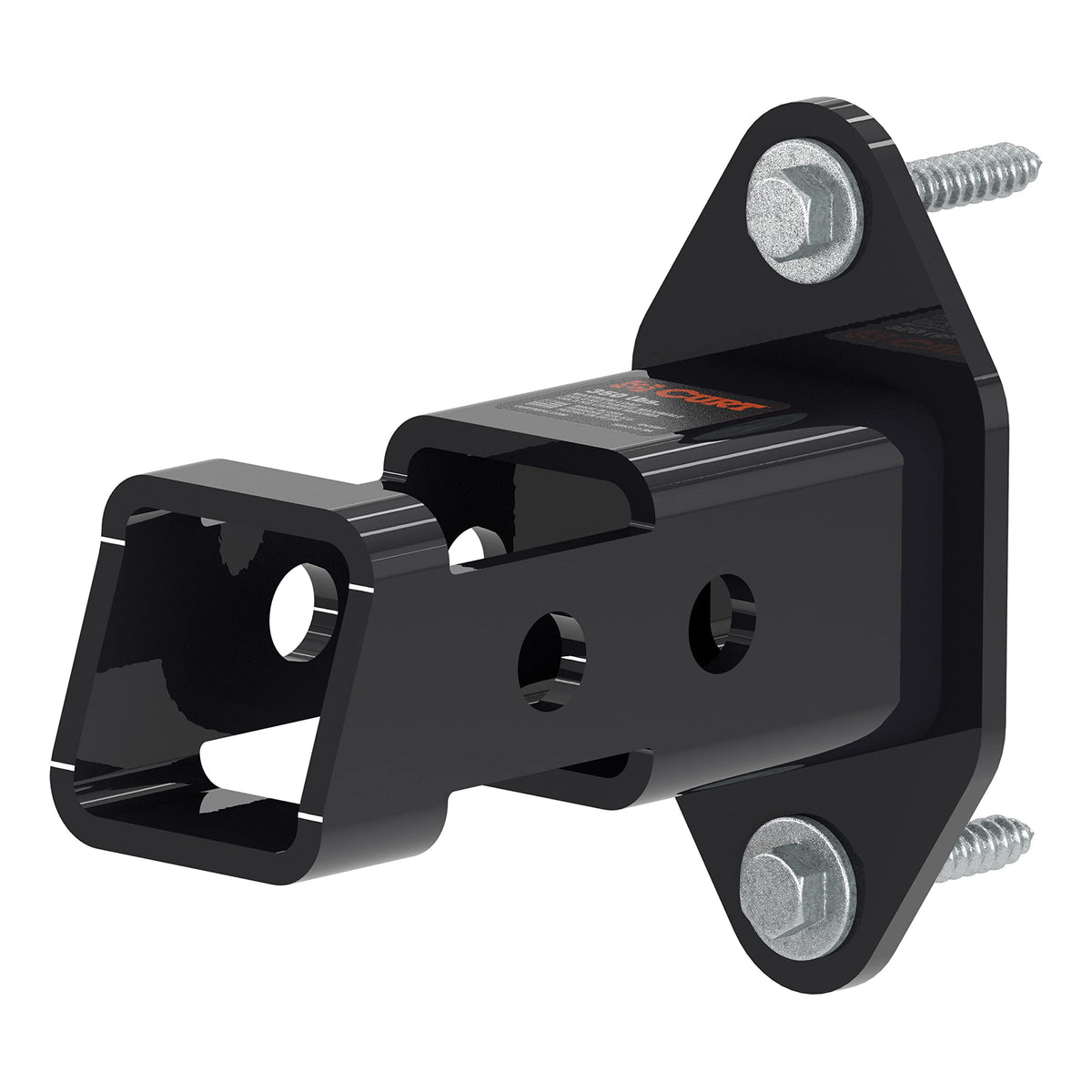 CURT front view of wall mount showing 2-inch receiver and mounting plate for neat storage