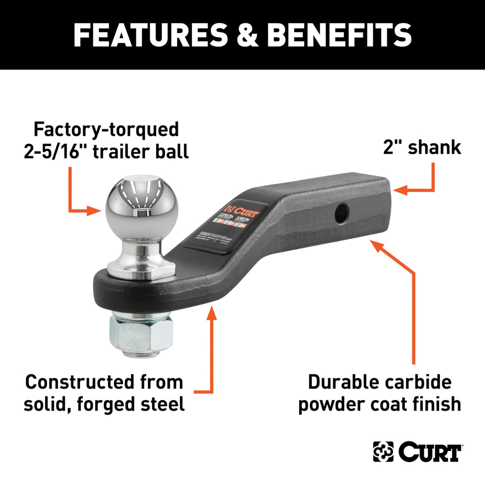 CURT shank and label detail showing 2x2 shank and corrosion-resistant finish