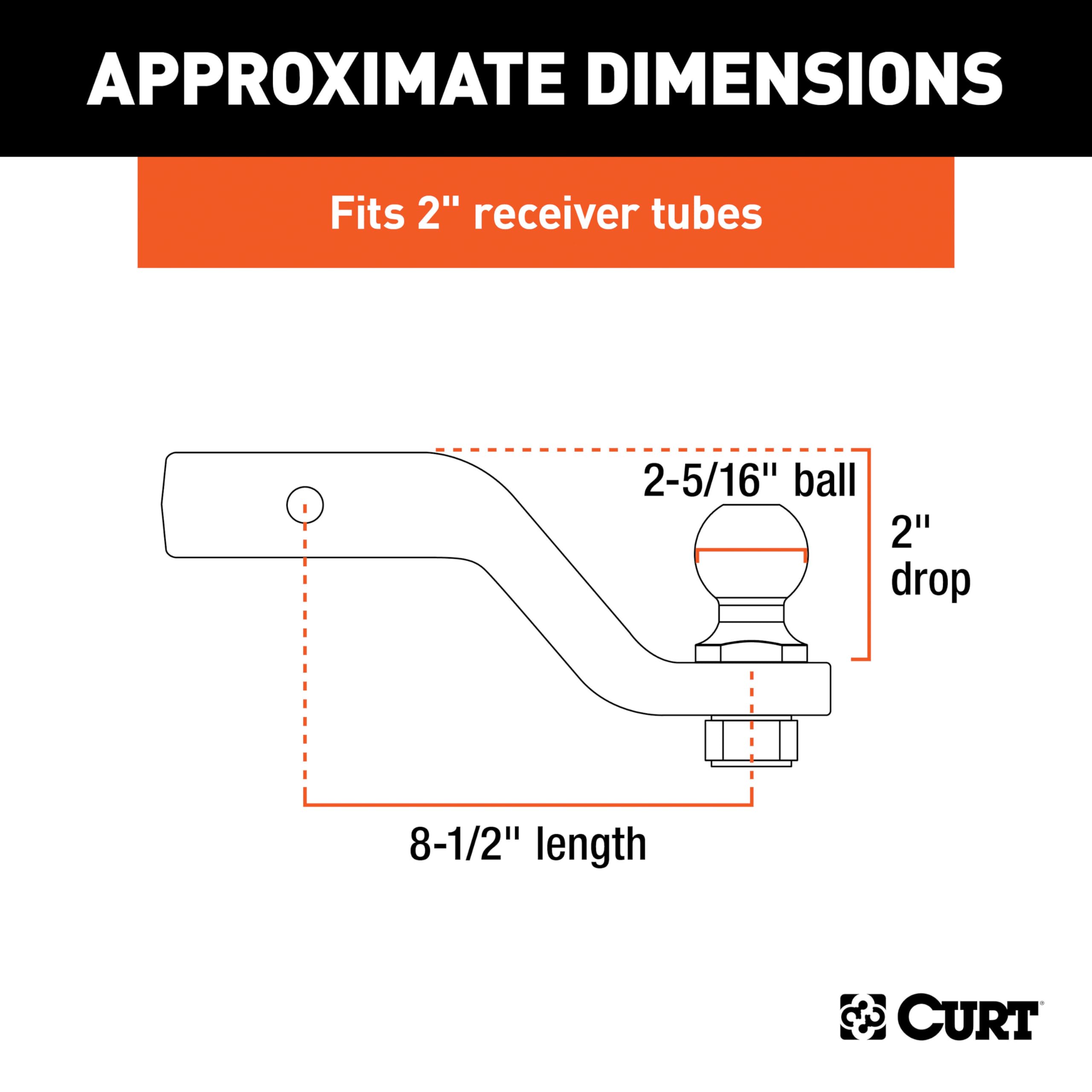 CURT trailer ball closeup showing 2-5/16 inch ball and secure torque benefit
