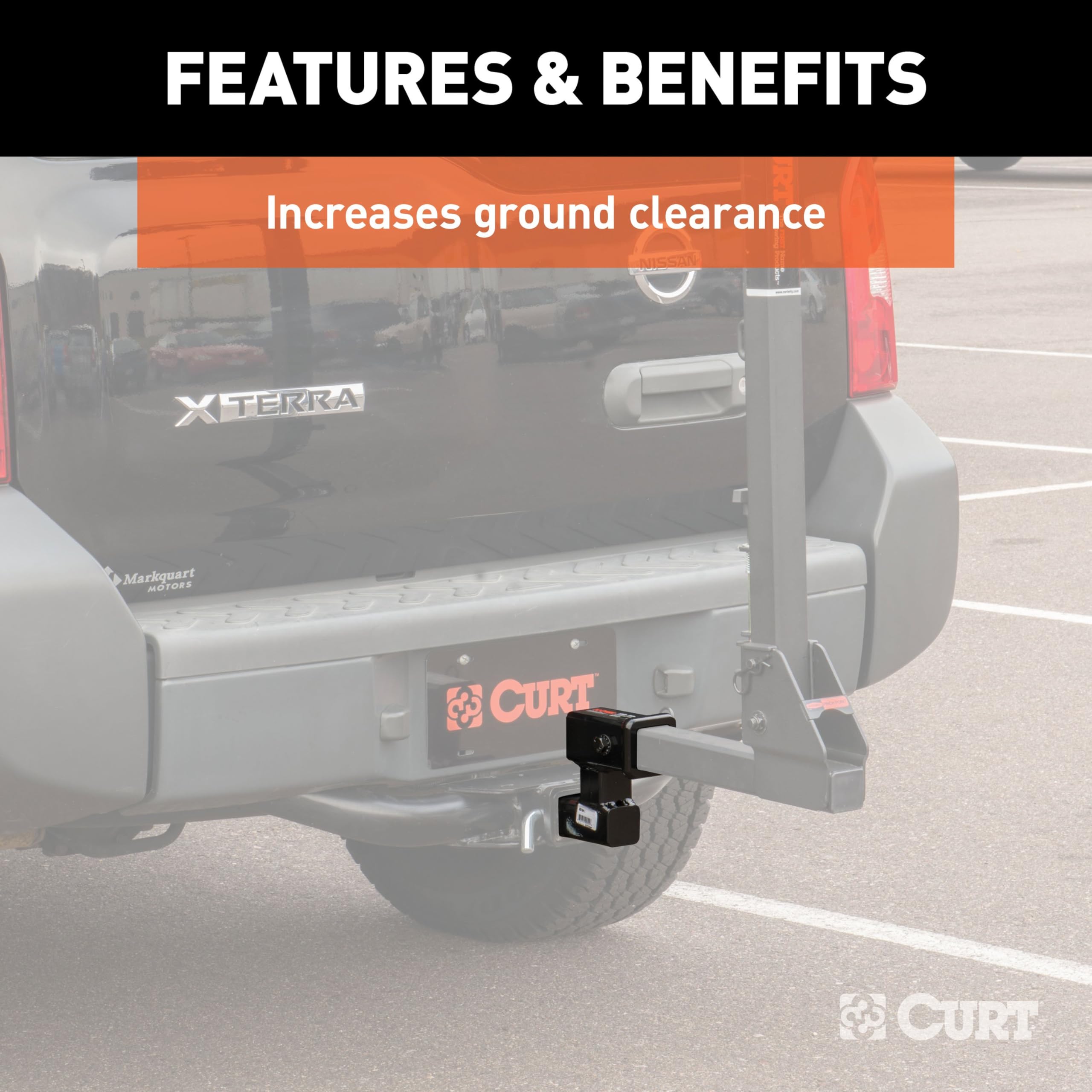 CURT installed with bike rack showing added separation from vehicle bumper benefit