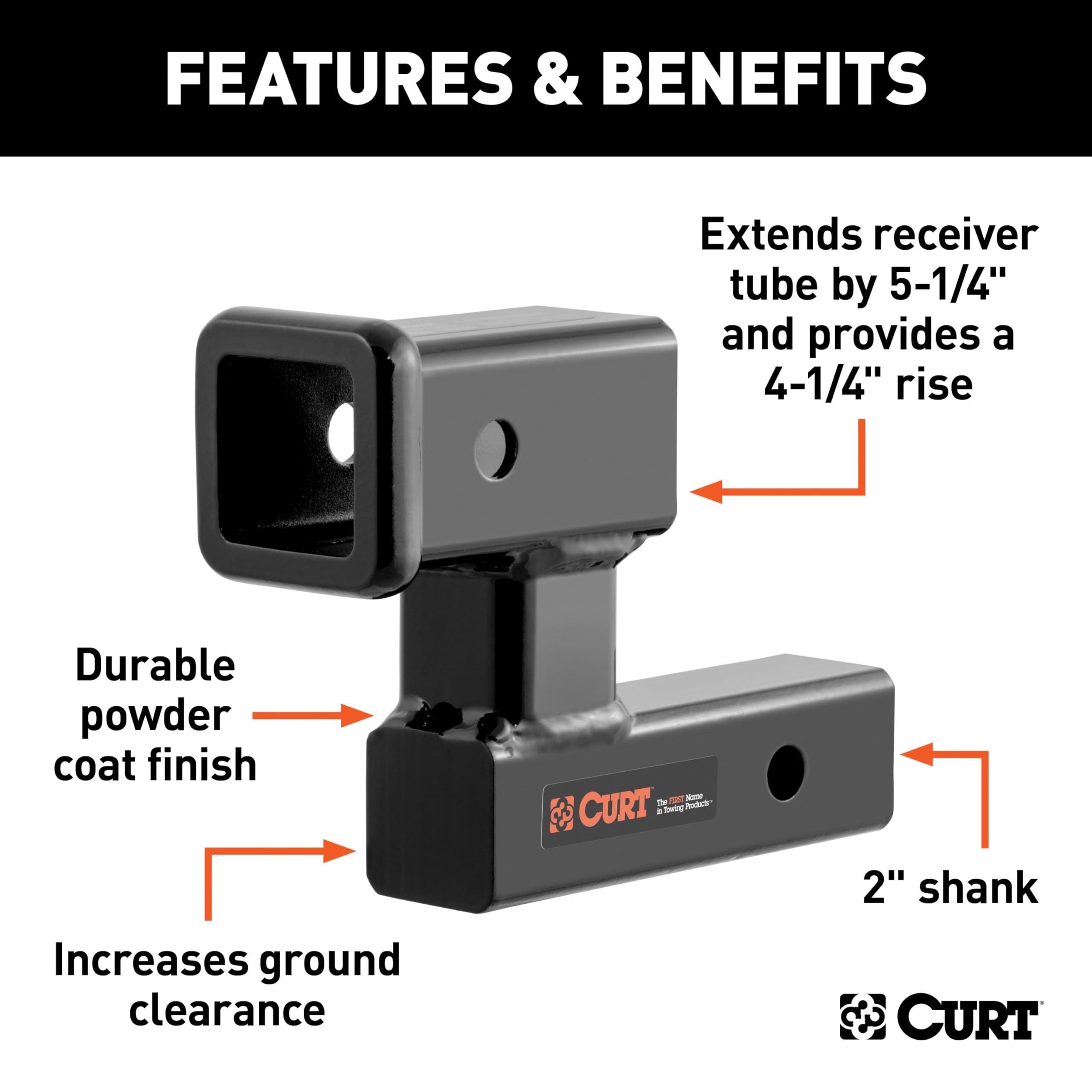CURT side profile highlighting 4-1/4 inch rise and improved ground clearance benefit