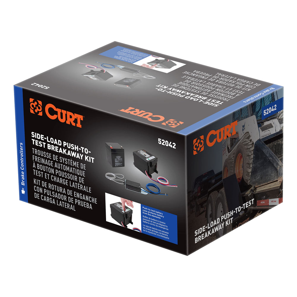 CURT breakaway kit mounted on trailer tongue showing secure on-trailer protection