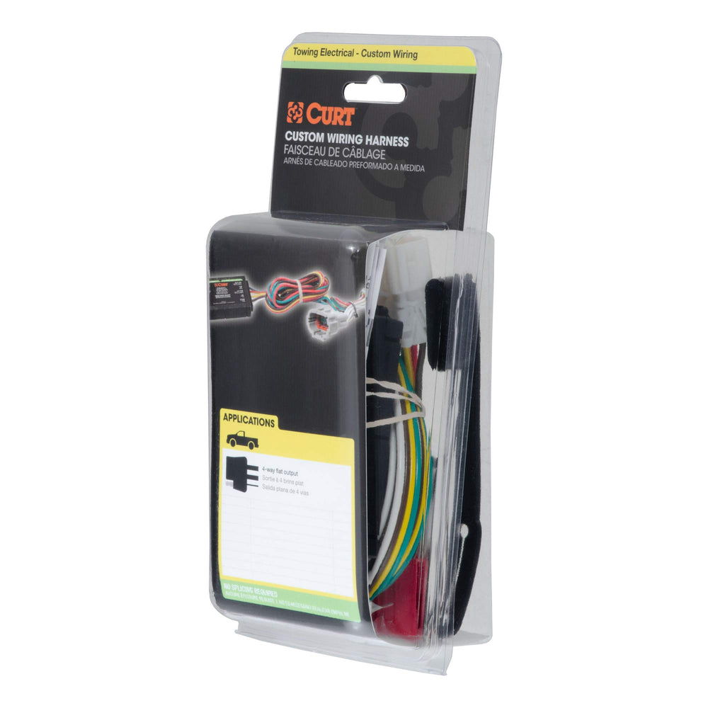 CURT packaging and included parts showing harness and hardware