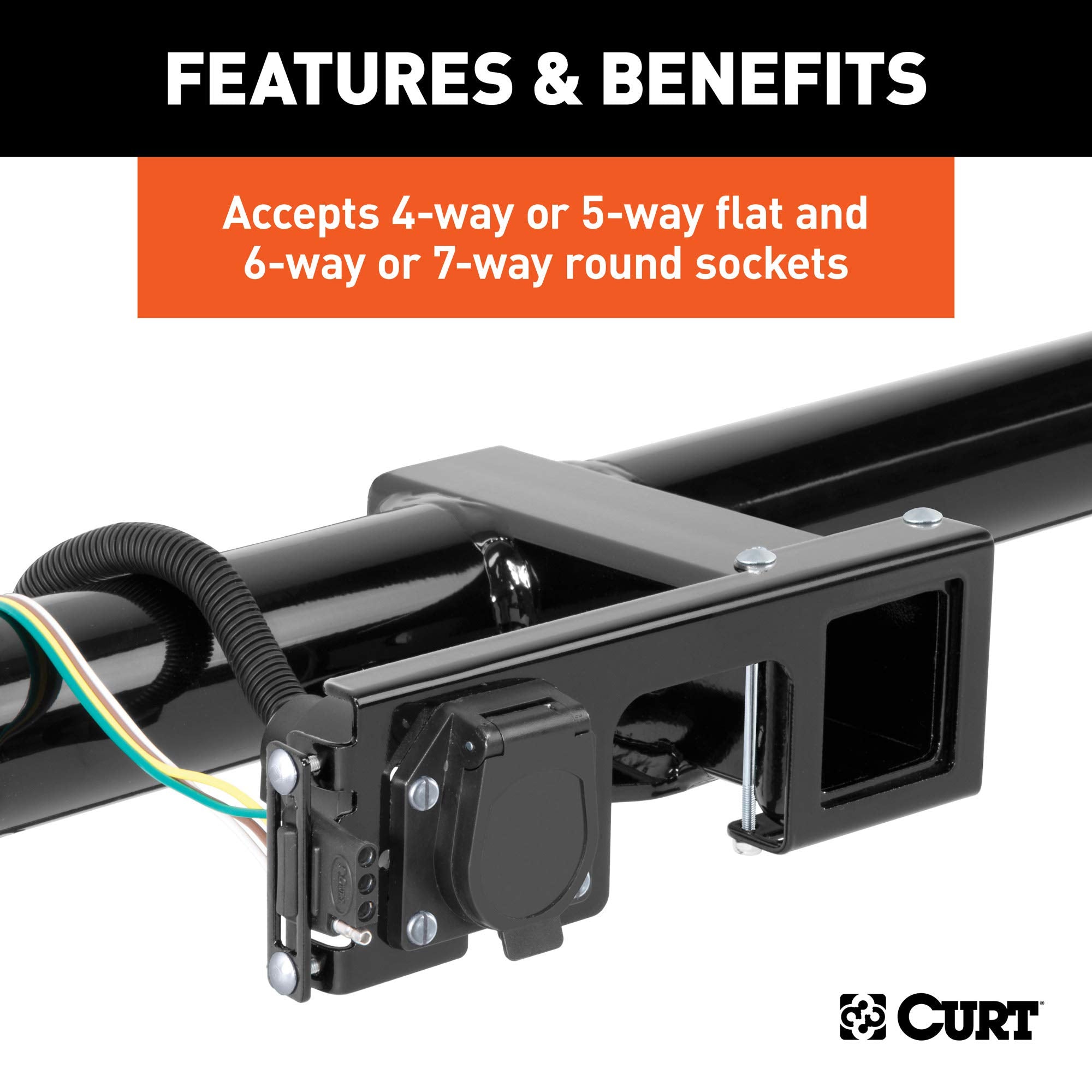 CURT 58000 mounted with a 4-way flat connector demonstrating tidy, protected wiring