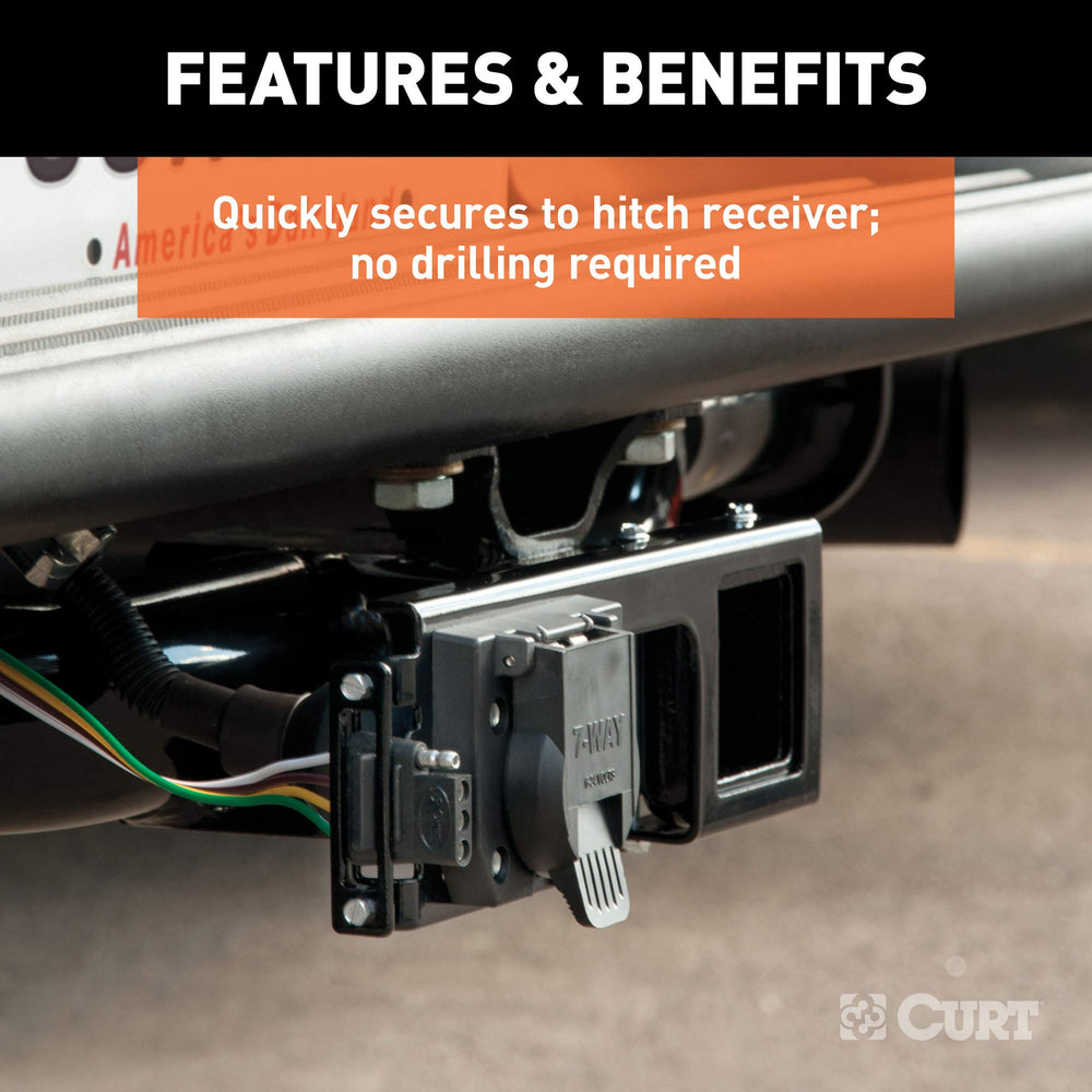 CURT 58000 fitted with a 7-way round connector illustrating compatibility and secure hold