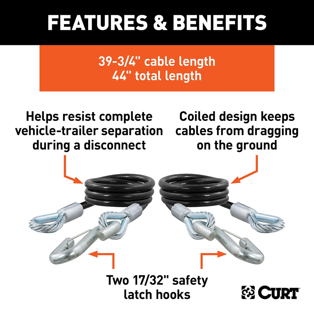 CURT detail of vinyl-coated cable illustrating corrosion protection and quieter use