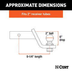 CURT ball mount side profile highlighting 6-inch drop and compact length