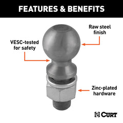 CURT hitch ball installed on ball mount demonstrating fit and scale