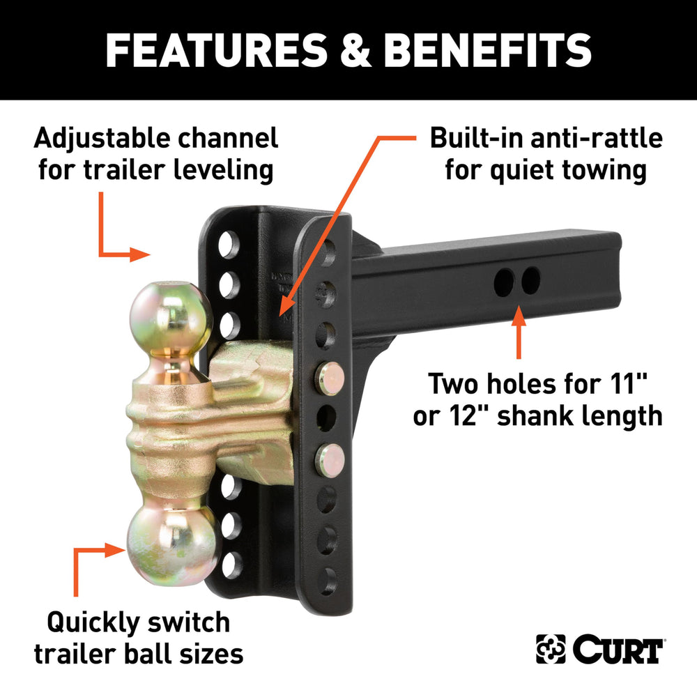 CURT dual balls top view showing 2" and 2-5/16" sizes for versatile towing