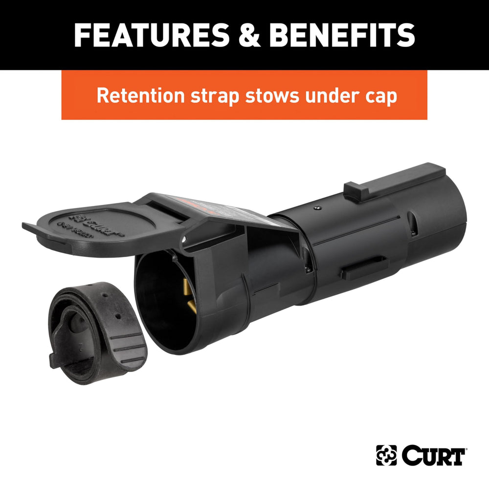 CURT Echo close-up of retention strap securing 7-way connector for safer towing
