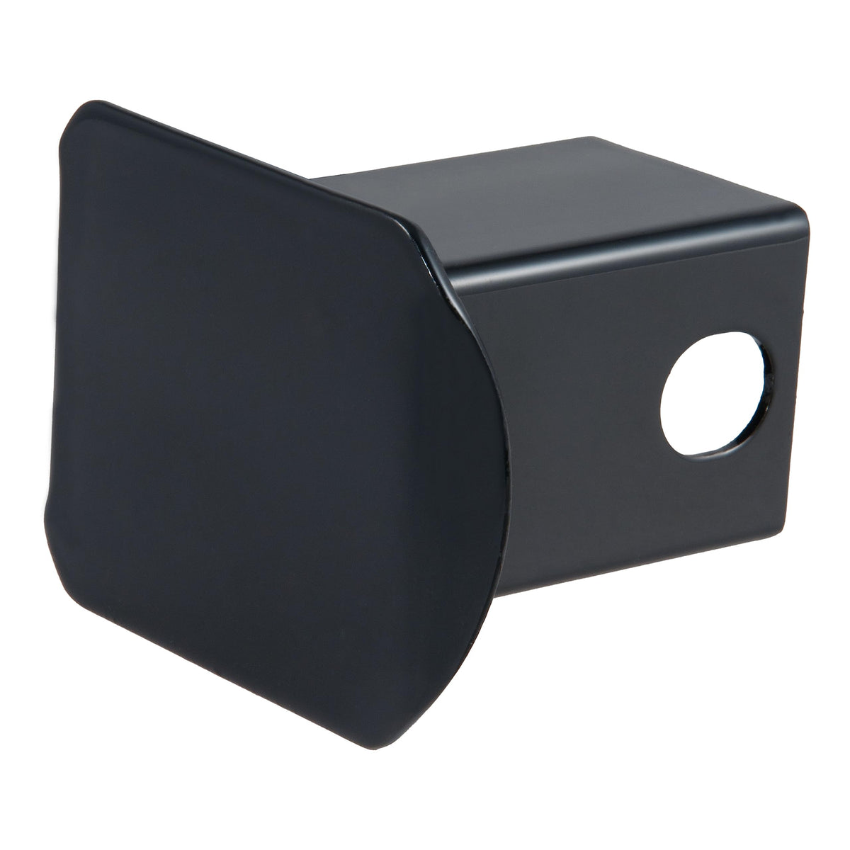 CURT front view of black steel hitch cover showing clean receiver protection