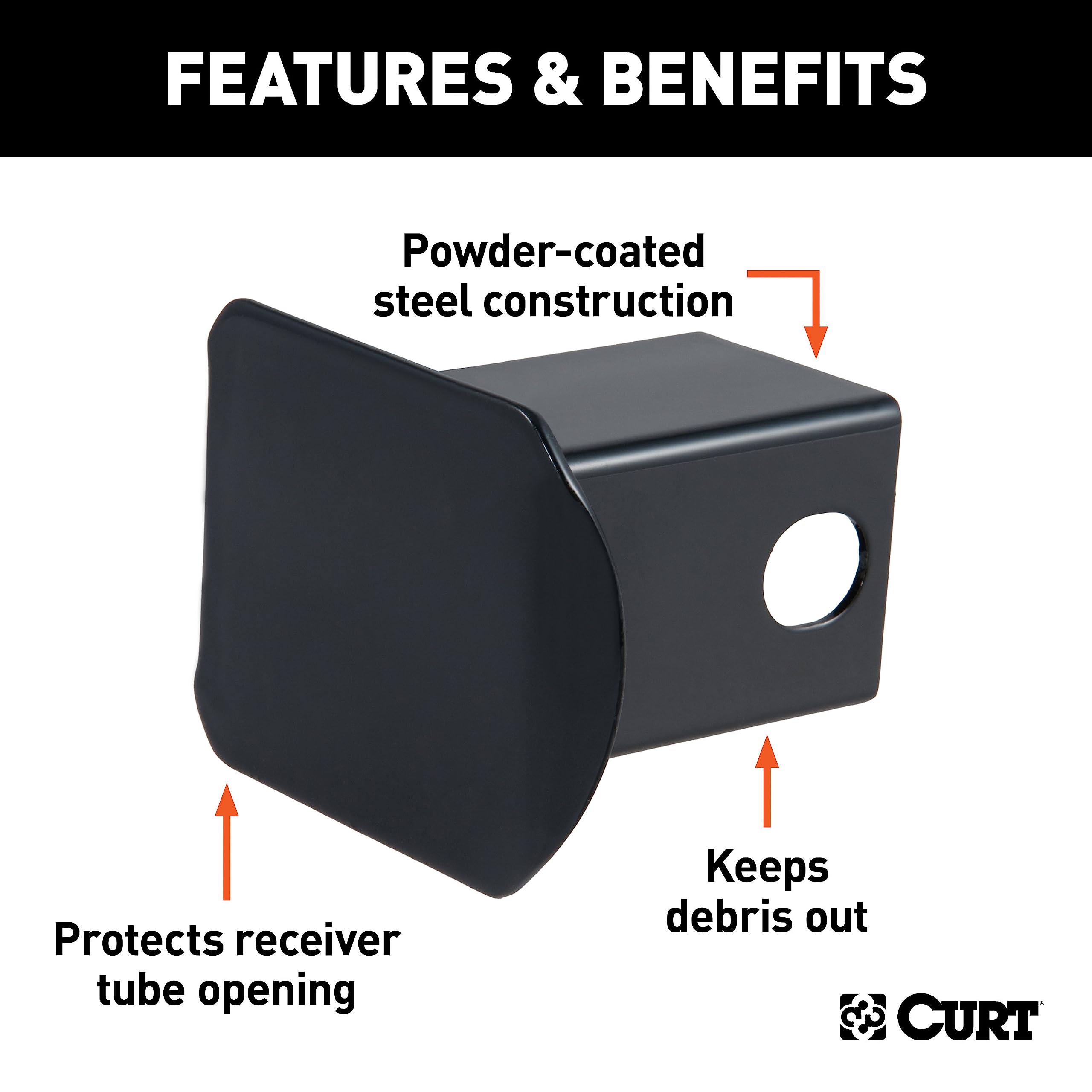 CURT side profile of hitch cover highlighting secure fit and low profile