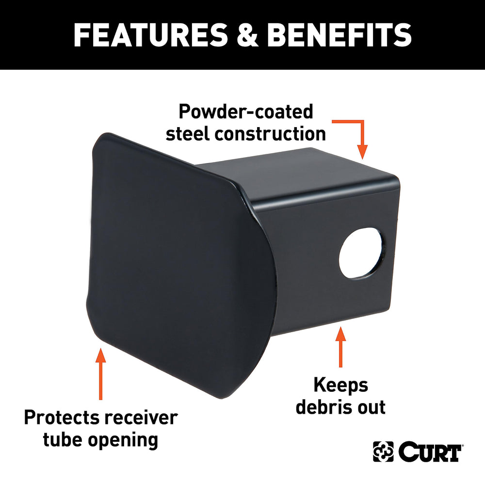 CURT side profile of hitch cover highlighting secure fit and low profile