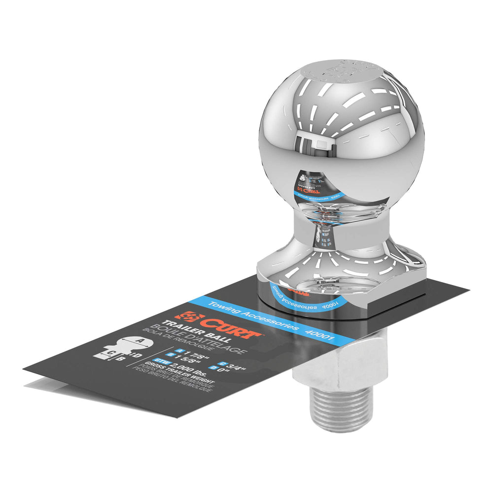 CURT trailer hitch ball installed on ball mount demonstrating proper fit and safe towing