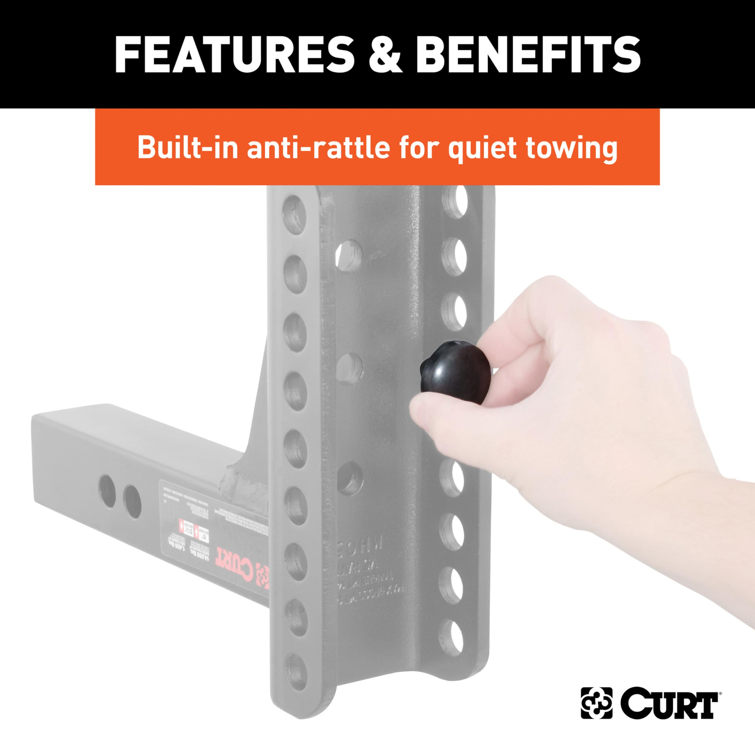 CURT mounted on receiver showing secure fit and reduced hitch movement