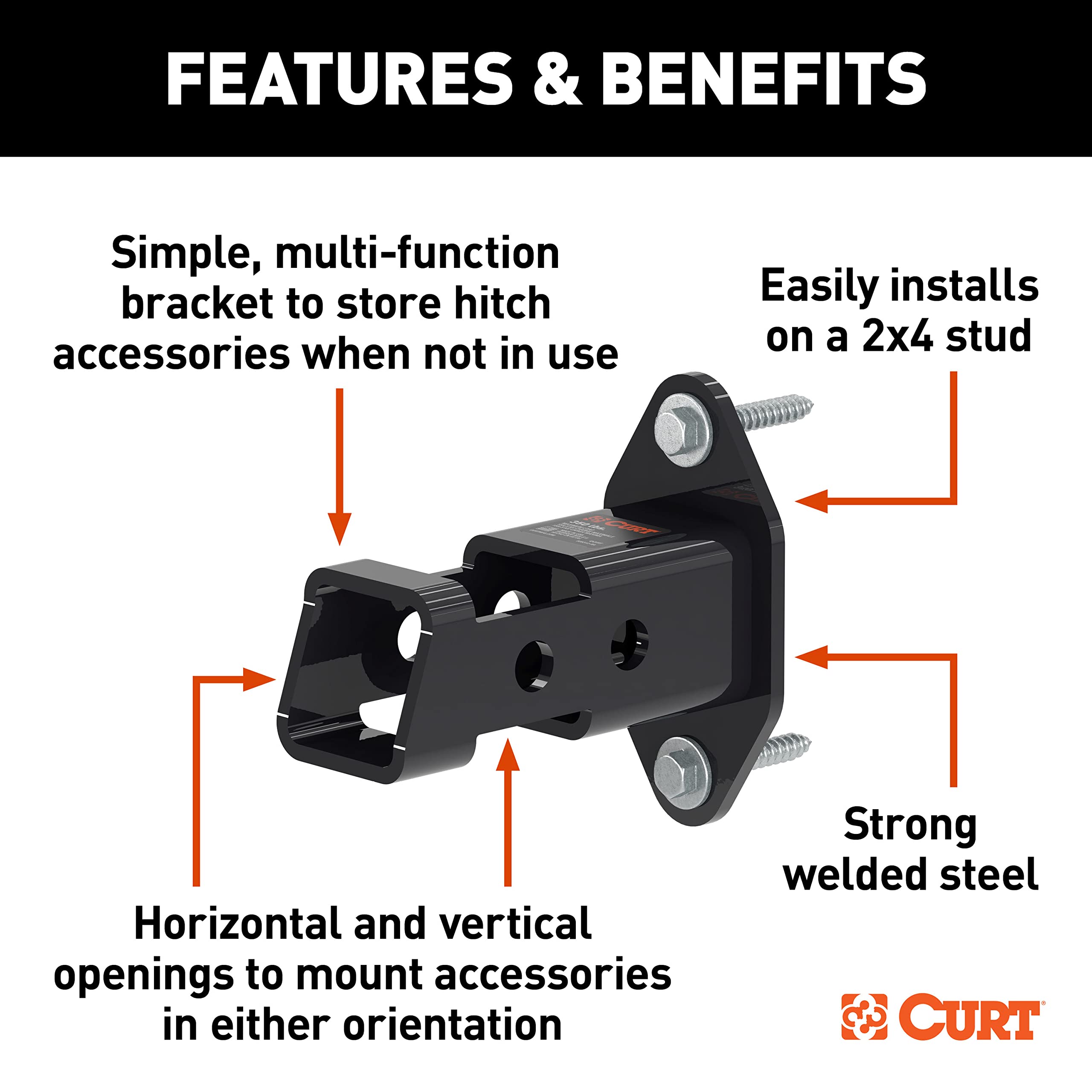 CURT receiver holding a ball mount horizontally to maximize garage space and accessibility