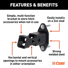 CURT receiver holding a ball mount horizontally to maximize garage space and accessibility
