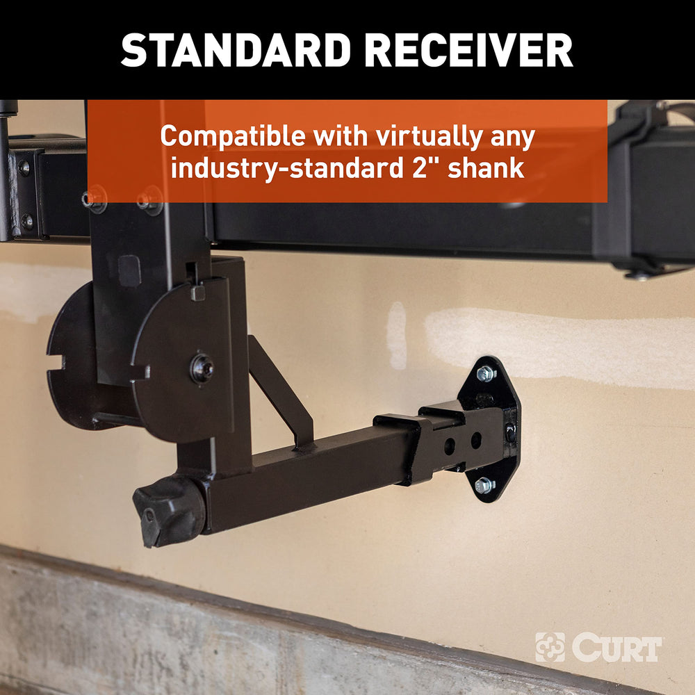 CURT next to a ball mount to show scale and illustrate compatibility with common hitch shanks