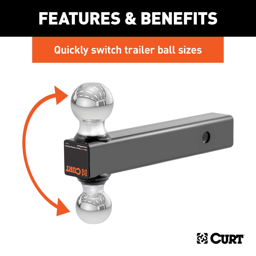 CURT size comparison with ruler showing ball proportions for correct coupler fit