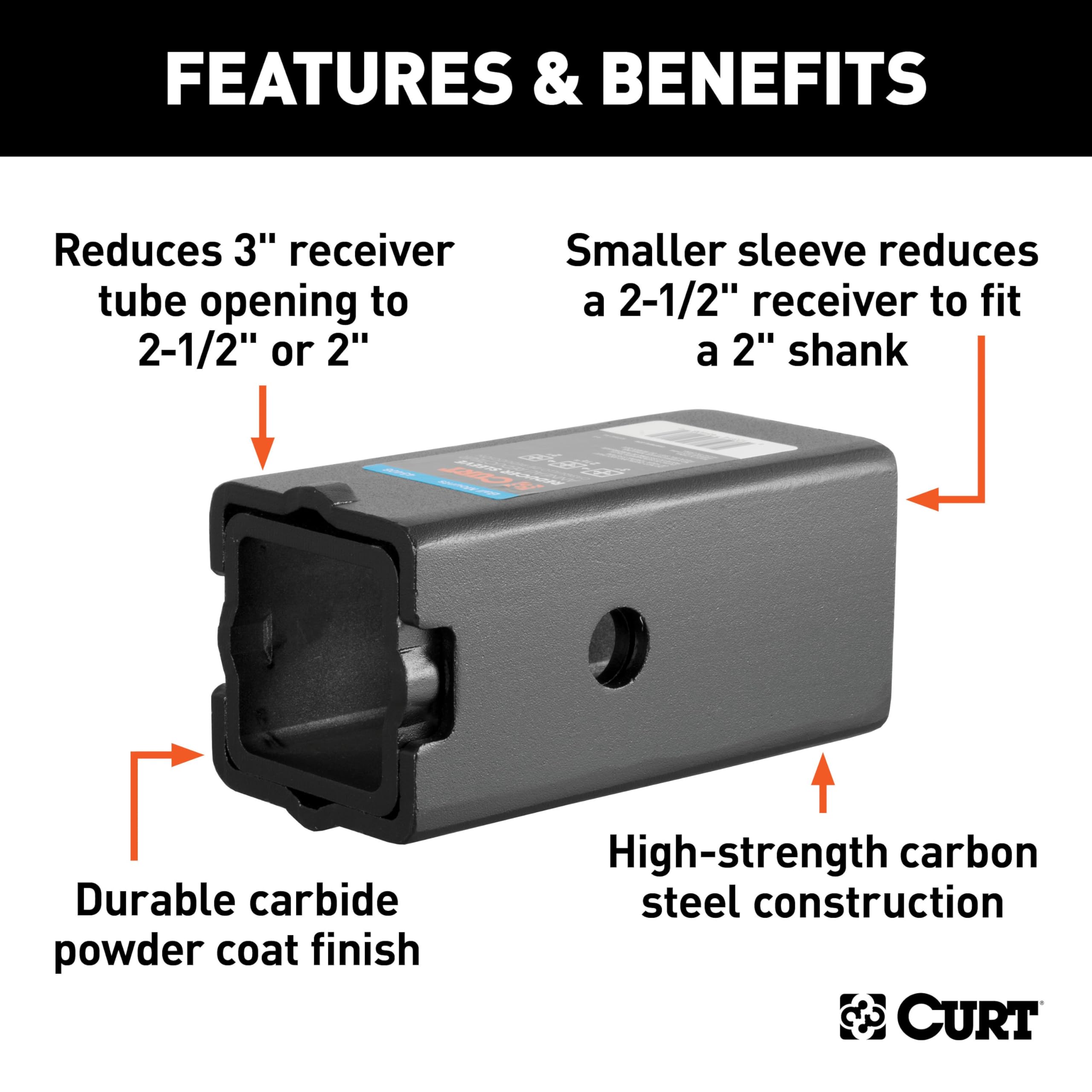 CURT sleeve installed in 3-inch receiver demonstrating secure fit
