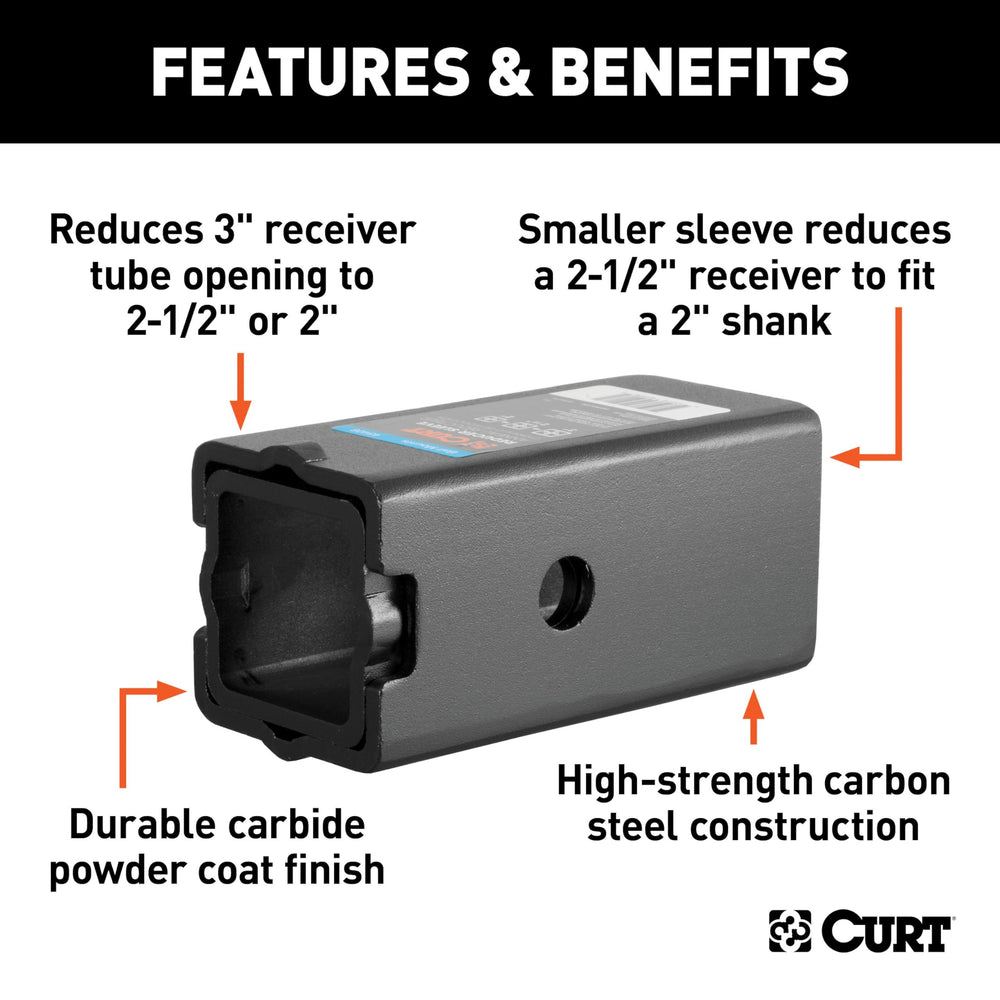 CURT sleeve installed in 3-inch receiver demonstrating secure fit