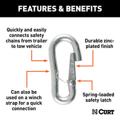 CURT snap hook side profile highlighting 7/16" diameter strength benefit