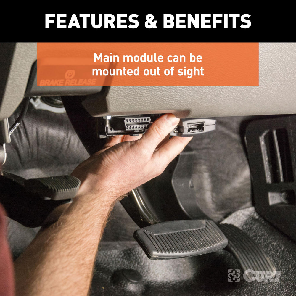 CURT push-button manual override being pressed for immediate trailer brake control benefit