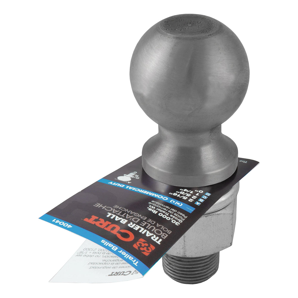 CURT trailer ball on truck towing trailer showing reliable heavy-duty performance
