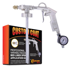 Custom Coat front view spray gun showing balanced aluminum body and hanger for comfort
