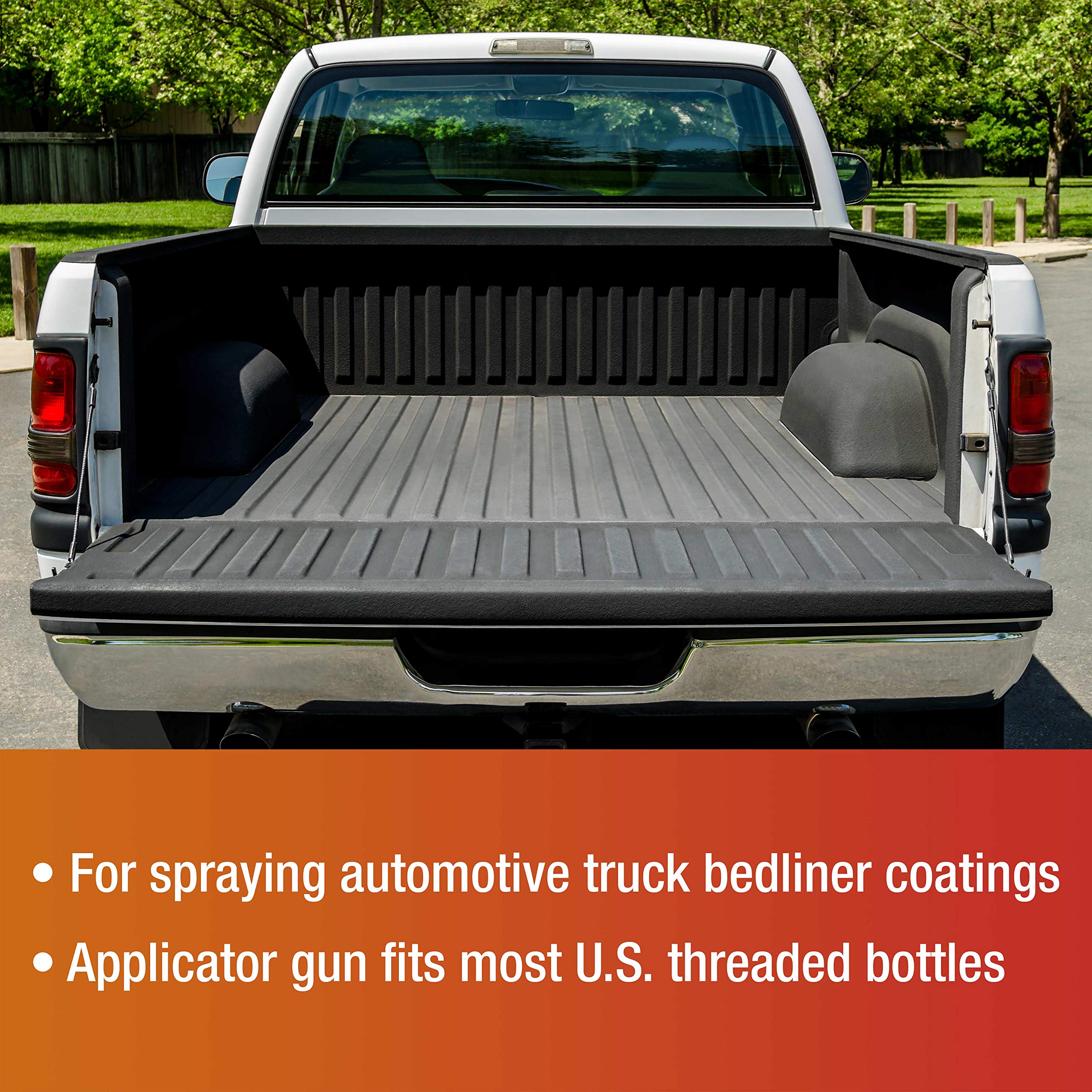 Custom Shop coat spraying bedliner on a truck bed showing consistent textured coverage