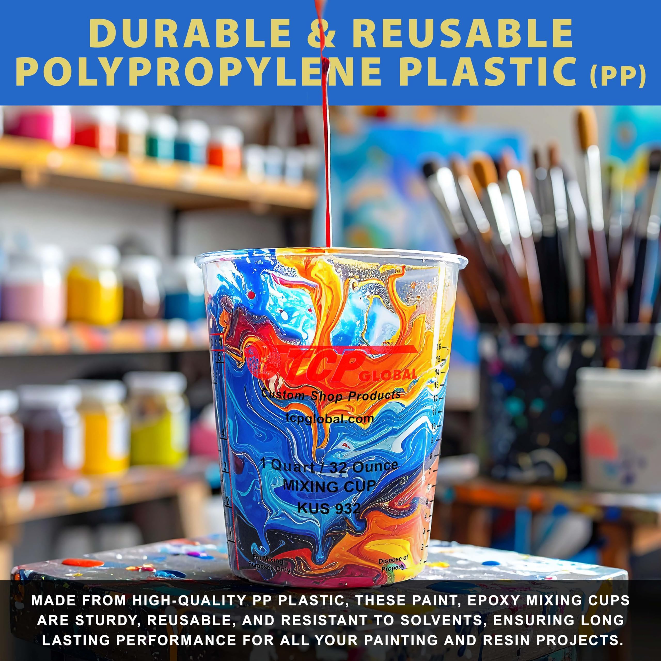 Custom Shop cup holding mixed paint demonstrating clean mixing and color consistency benefit