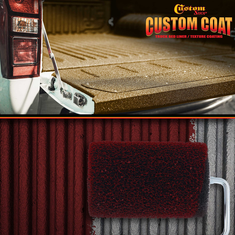 Custom Shop roller applying bedliner in truck bed for even textured protection